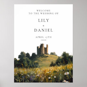 Poster Panneau de Bienvenue de Mariage Château de Fleurs