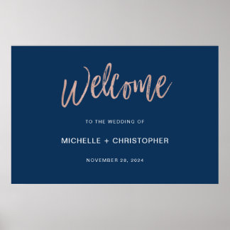 Poster Panneau de bienvenue de mariage chic Navy & Rose G