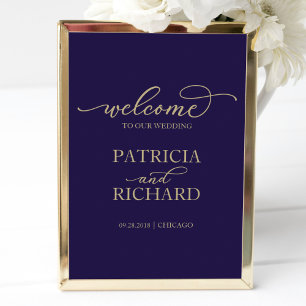Poster Panneau de bienvenue de mariage Chic or script m