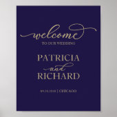 Poster Panneau de bienvenue de mariage | Chic or script m (Devant)