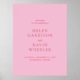 Poster Panneau de bienvenue de mariage classique rose et