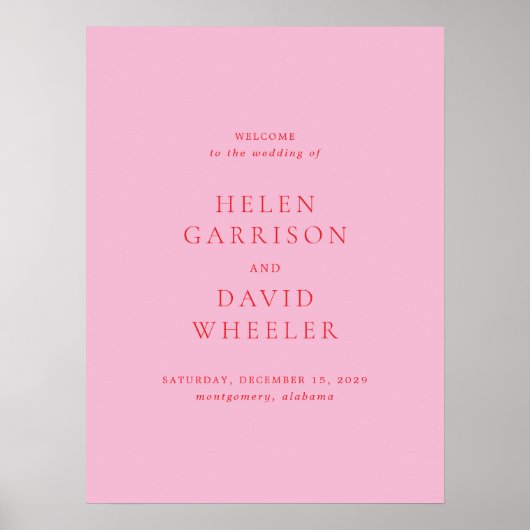 Poster Panneau de bienvenue de mariage classique rose et (Devant)