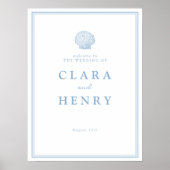 Poster Panneau de bienvenue de mariage côtier bleu (Devant)