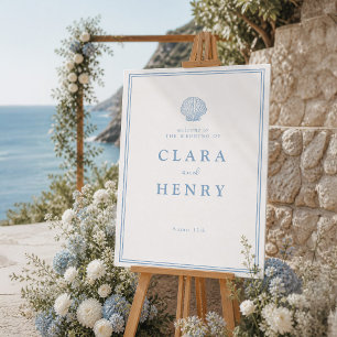 Poster Panneau de bienvenue de mariage côtier bleu