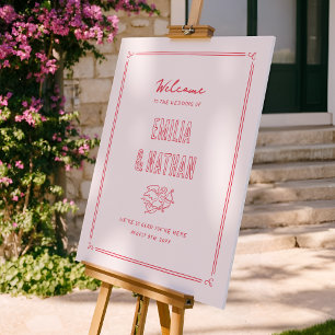Poster Panneau de bienvenue de mariage Cupidon dessiné à