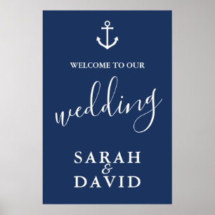 Poster Panneau de bienvenue de mariage d'ancre de marine