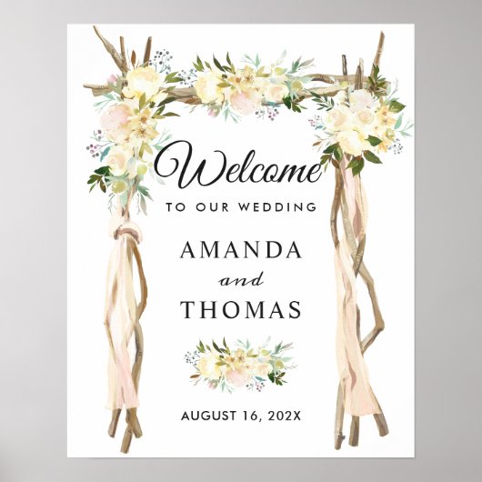 Poster Panneau de bienvenue de mariage d'arche de tonnell (Devant)