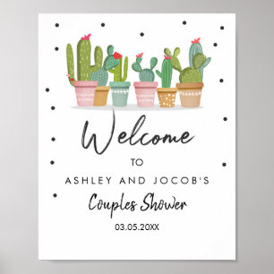 Poster Panneau de bienvenue de mariage de cactus de douch