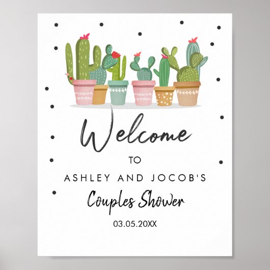 Poster Panneau de bienvenue de mariage de cactus de douch (Devant)