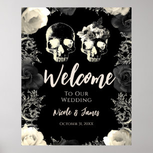 Poster Panneau de bienvenue de mariage de crâne de squele