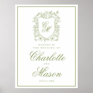 Poster Panneau de bienvenue de mariage de jardin de Crête
