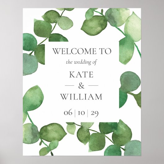 Poster Panneau de bienvenue de mariage de verdure boho d' (Devant)