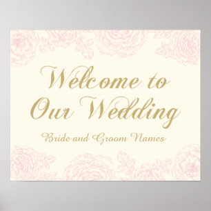 Poster Panneau de bienvenue de mariage   Dessin de rose f