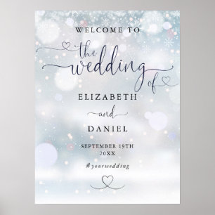 Poster Panneau de bienvenue de mariage d'hiver de script