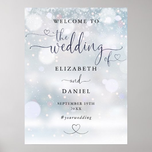 Poster Panneau de bienvenue de mariage d'hiver de script  (Devant)