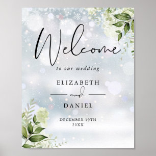 Poster Panneau de bienvenue de mariage d'hiver de verdure