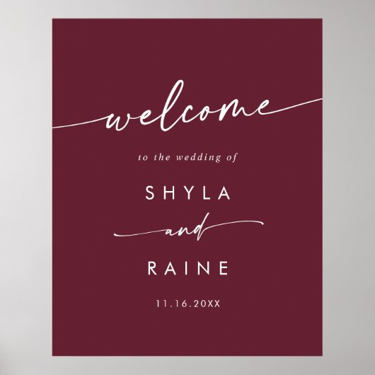 Poster Panneau de bienvenue de mariage DIY rouge burgundy (Devant)