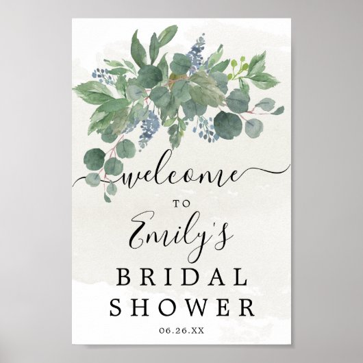 Poster Panneau de bienvenue de mariage Dusty Blue Eucalyp (Devant)
