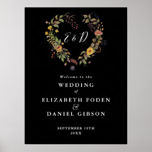 Poster Panneau de bienvenue de mariage élégant à coeur fl