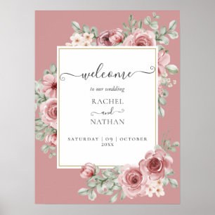 Poster Panneau de bienvenue de mariage élégant aux fleurs