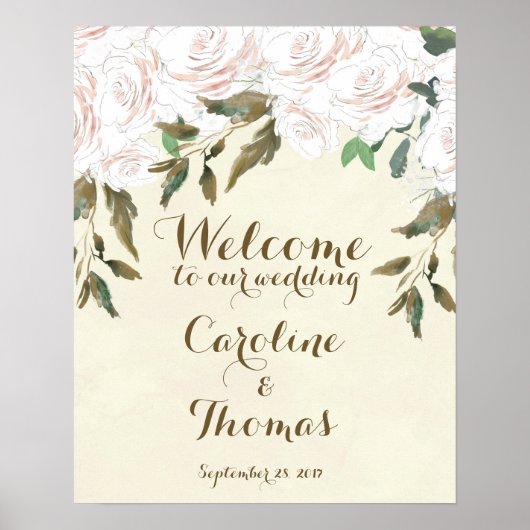 Poster Panneau de bienvenue de mariage élégant floral bla (Devant)