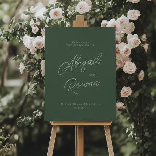 Poster Panneau de bienvenue de mariage élégant vert forêt