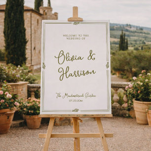 Poster Panneau de bienvenue de mariage élégant vert olive