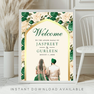 Poster Panneau de bienvenue de mariage Emerald Floral Ana