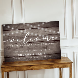 Poster Panneau de Bienvenue de Mariage en Bois Rustique a