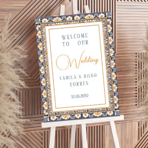 Poster Panneau de bienvenue de mariage en carreaux mexica