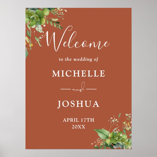 Poster Panneau de bienvenue de mariage en terre cuite flo (Devant)