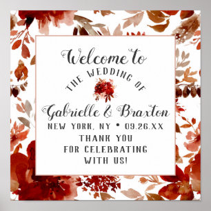 Poster Panneau de bienvenue de mariage encadré floral Rus