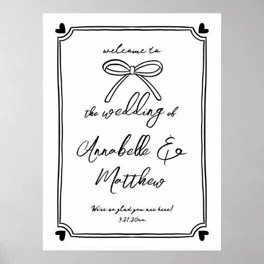 Poster Panneau de bienvenue de mariage fantaisiste avec a (Devant)