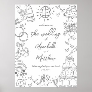 Poster Panneau de bienvenue de mariage fantaisiste dessin