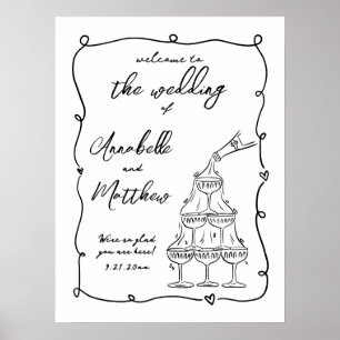 Poster Panneau de bienvenue de mariage fantaisiste dessin