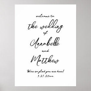 Poster Panneau de bienvenue de mariage fantaisiste écrit 
