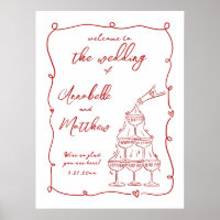 Panneau de bienvenue de mariage fantaisiste rouge