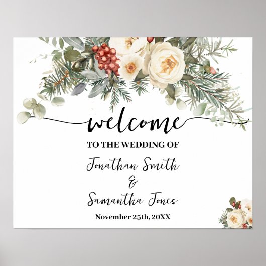 Poster Panneau de Bienvenue de Mariage Fleurs Blanches d' (Devant)