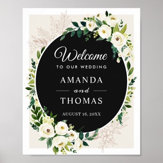 Poster Panneau de bienvenue de mariage Fleurs de verdure (Devant)