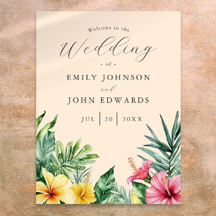 Poster Panneau de Bienvenue de Mariage Fleurs Tropicales 