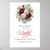 Poster Panneau de bienvenue de mariage fleurs verdure or  (Devant)