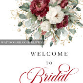 Poster Panneau de bienvenue de mariage fleurs verdure or 