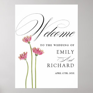 Poster Panneau de bienvenue de mariage floral à l'écritur