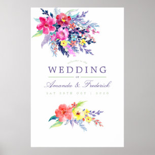 Poster Panneau de bienvenue de mariage floral aquarelle c
