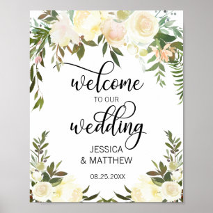 Poster Panneau de BIENVENUE de mariage floral aquarelle r