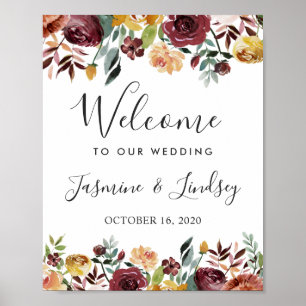 Poster Panneau de bienvenue de mariage floral automnal bu