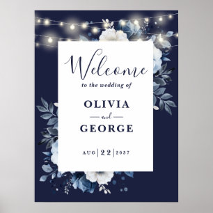 Poster Panneau de bienvenue de mariage floral avec guirla