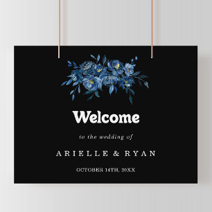 Poster Panneau de bienvenue de mariage floral bleu de la