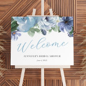Poster Panneau de bienvenue de mariage floral bleu romant