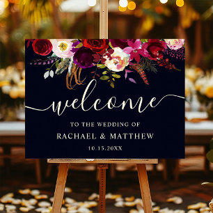 Poster Panneau de bienvenue de mariage floral Boho Bourgo